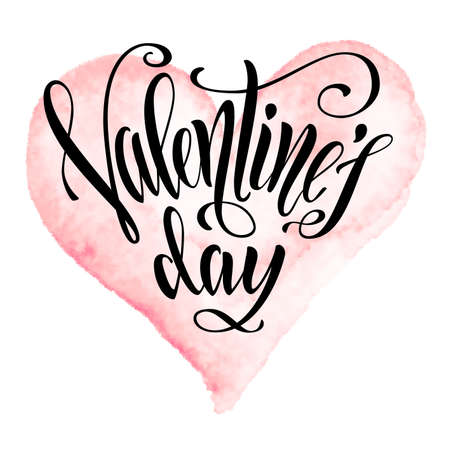 Valentines Day hand-drawn lettering in watercolor heart shapeのイラスト素材