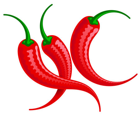 Cartoon red Chilli peppers vector illustration isolated on white backgroundのイラスト素材