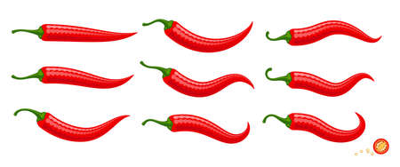Cartoon red Chilli peppers vector illustration isolated on white backgroundのイラスト素材