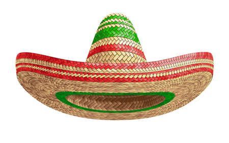 Realistic Summer Straw Wicker Hat like Mexican Sombrero in Front Viewのイラスト素材