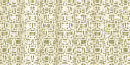 Set of fish scales seamless patterns. Vector monochrome illustrationのイラスト素材