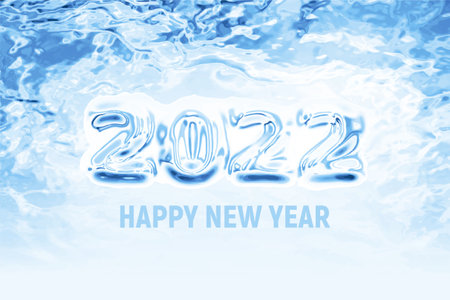 2022 Happy New Year on blue ice backgroundのイラスト素材