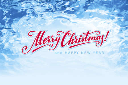 Merry Christmas hand drawn lettering on blue ice backgroundのイラスト素材