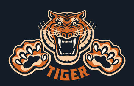 Roaring tiger head with clawed paws front view  design template iconのイラスト素材