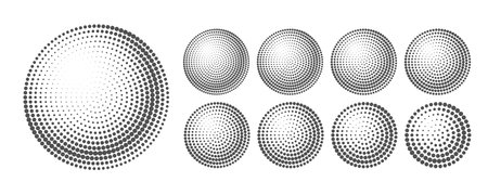 Vector set of black and white halftone spheres from dotsのイラスト素材