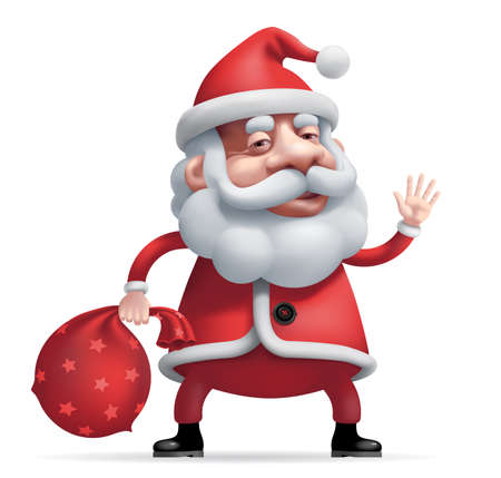 Vector cartoon Santa Claus standing with bag of gifts isolated on white backgroundのイラスト素材