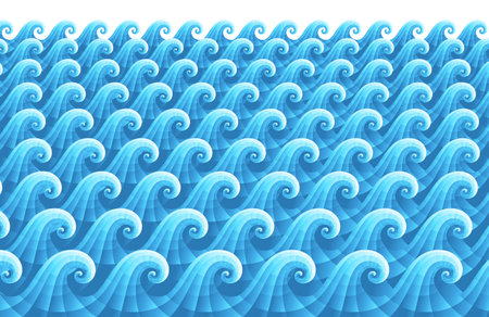 Blue curly waves in perspective view vector illustrationのイラスト素材