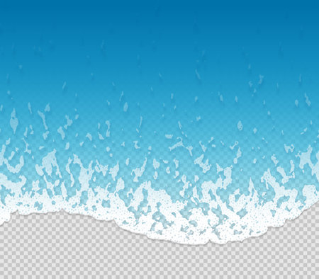 Realistic sea waves with foam stripes near the shore. Top view vector illustration on transparent backgroundのイラスト素材