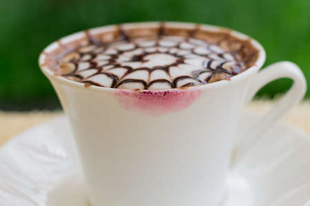 Lipstick on coffee cupの写真素材