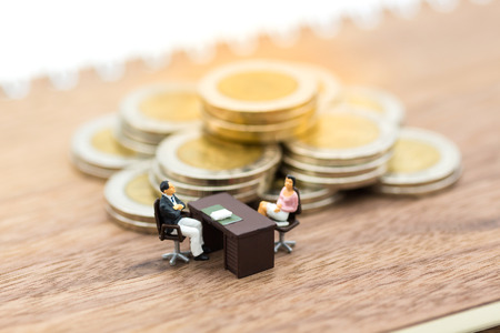 Miniature people : Businessman meeting with employee for job interviews, job vacancies. Image use for reducing unemployment rate.の写真素材