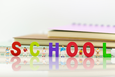 Miniature people: Group childrens at school. Image use for education concept.の写真素材