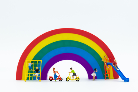 Miniature children: Group childrens are playing together on playground. Image use for Children's Dayの写真素材