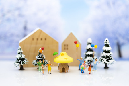 Children playing together in the winter season. Image use for holiday festival.
