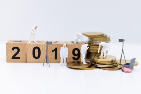 wooden block number 2019. Image use for background happy new year, business concept.の写真素材