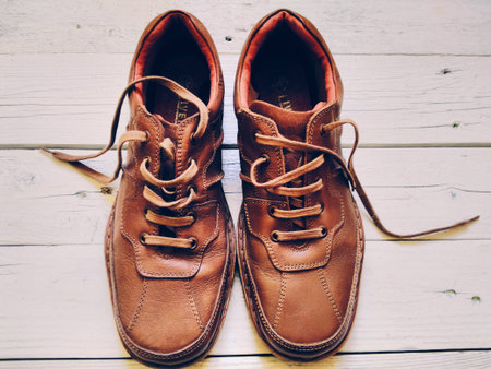Brown leather men's shoesの写真素材