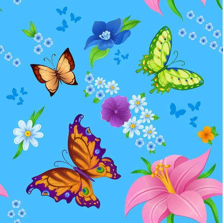 Flying bright butterflies resemble the summer. Background for beauty and a sense of celebrationのイラスト素材