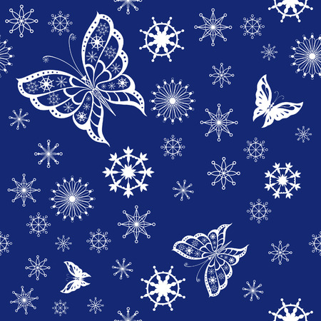 Abstract silhouette invented decorative butterfly and snowflakes. It is designed to decorate. This is reminiscent of laceのイラスト素材