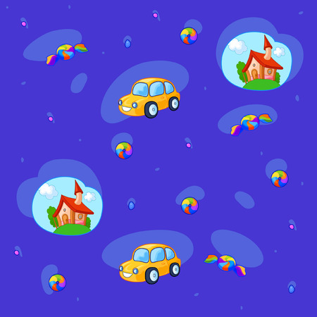Funny fabulous items adorn the background is this. These toys for children to play and funのイラスト素材