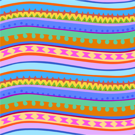 Ethnic patterned stripes bent waves in childhood backgroundのイラスト素材