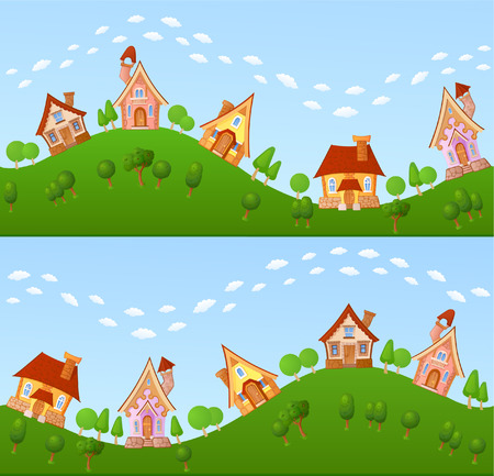 Little fairy house are located on the merry green hillocksのイラスト素材