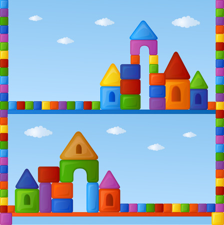 Bright multi-colored background is from the fun and different combinations of elements of children's building kitのイラスト素材