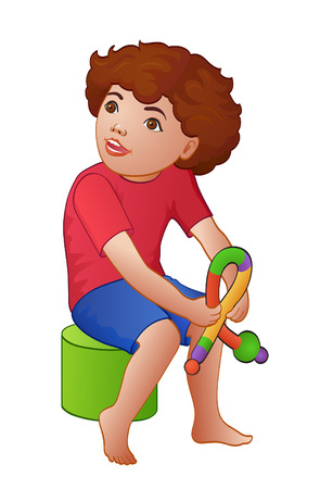 The boy thinks that such a twist more from this colorful toys? And waiting for tipsのイラスト素材