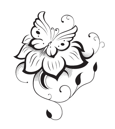 Abstract silhouette invented decorative butterfly. It is designed to decorate. Maybe for tattooのイラスト素材