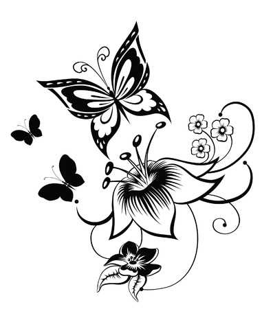 Abstract silhouette invented decorative butterfly. It is designed to decorate. Maybe for tattooのイラスト素材