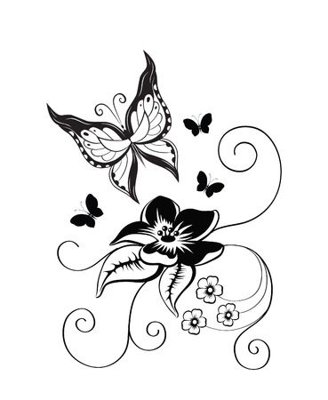 Abstract silhouette invented decorative butterfly. It is designed to decorate. Maybe for tattooのイラスト素材