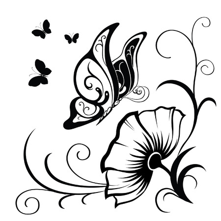 Abstract silhouette invented decorative butterfly. It is designed to decorate. Maybe for tattooのイラスト素材