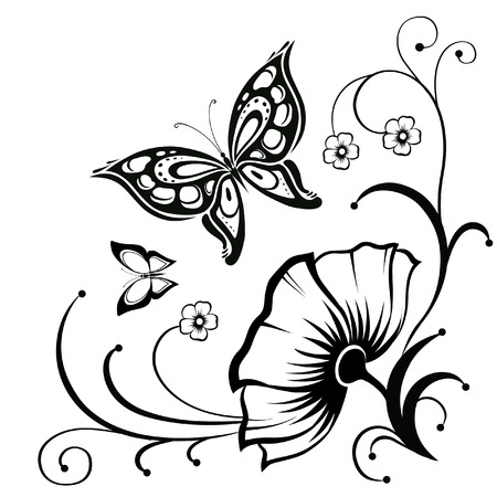 Abstract silhouette invented decorative butterfly. It is designed to decorate. Maybe for tattooのイラスト素材