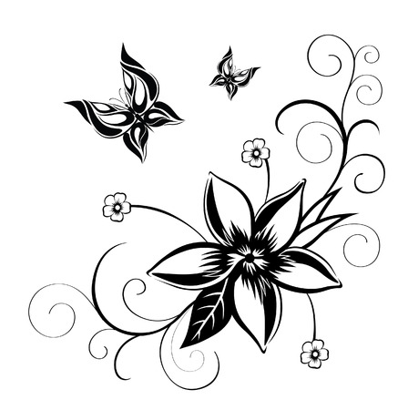 Abstract silhouette invented decorative butterfly. It is designed to decorate. Maybe for tattooのイラスト素材