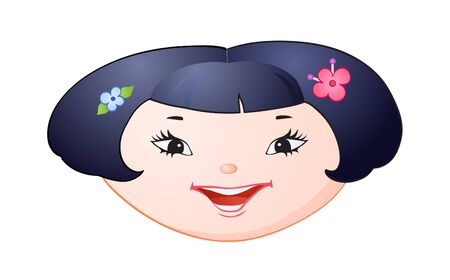 Cartoon cheerful head of asian little girlsのイラスト素材