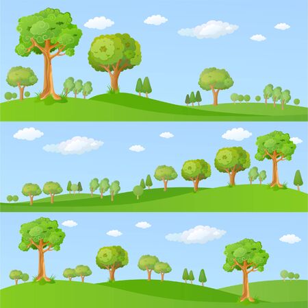 Backgrounds wild fabulous scenery. With trees, shrubs and lawnsのイラスト素材