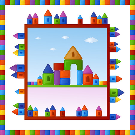 Bright multi-colored background is from the fun and different combinations of elements of children's building kitのイラスト素材