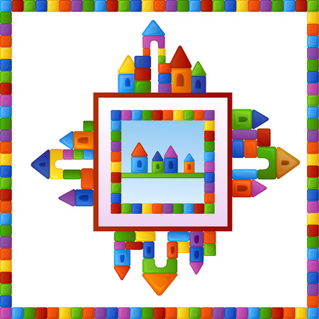 Bright multi-colored background is from the fun and different combinations of elements of children's building kitのイラスト素材