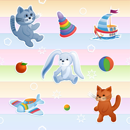 Wherein the background is different toys. Plush small animals and other fun itemsのイラスト素材
