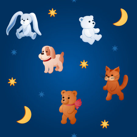 Wherein the background is different toys. Plush small animals and other fun itemsのイラスト素材