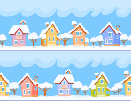 Backgrounds of winter streets with fabulous houses and treesのイラスト素材