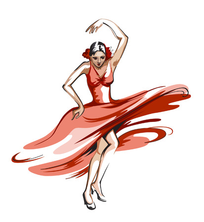 Spanish girl performs a dance full of emotion and passion in traditional dressのイラスト素材