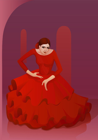 Spanish girl performs a dance full of emotion and passion in traditional dressのイラスト素材