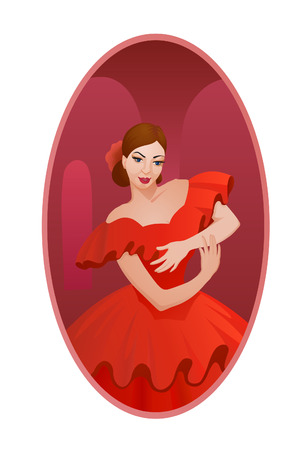 Spanish girl performs a dance full of emotion and passion in traditional dressのイラスト素材