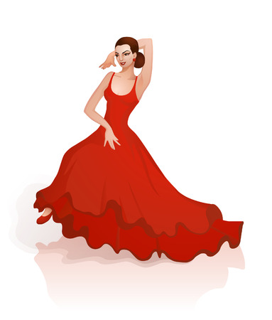 Spanish girl performs a dance full of emotion and passion in traditional dressのイラスト素材
