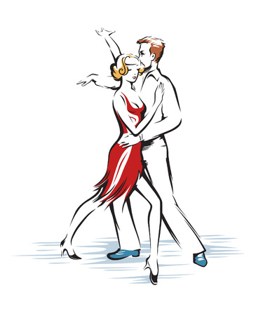 Dancing couple, a man and a woman show their emotions in a sensual danceのイラスト素材