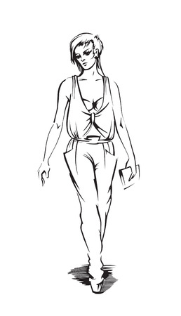 Fashionable vector woman in overallsのイラスト素材