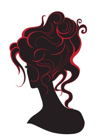 Girl with abstract hair and design wave elementsのイラスト素材