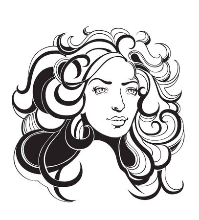Beautiful fashion women with abstract hair and design elementsのイラスト素材