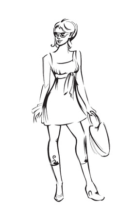 Vector fashion girl with a satchelのイラスト素材