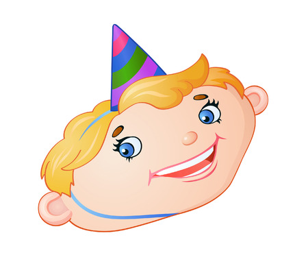 Cartoon funny boy's head in the birthday capのイラスト素材