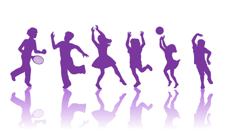boys and girls dancing and playing togetherのイラスト素材
